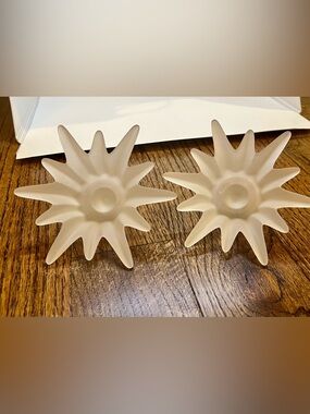 Pair of Frosted Glass Starburst Taper Candle Holder Inserts Bobeches/Drip Cups